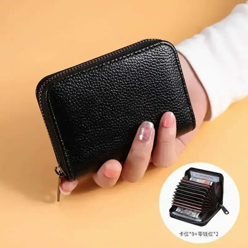 Vintage Multi-Slot Card Holder Zipper Wallet – Unisex Slim Card Holder Wallet Richie's Black-9card