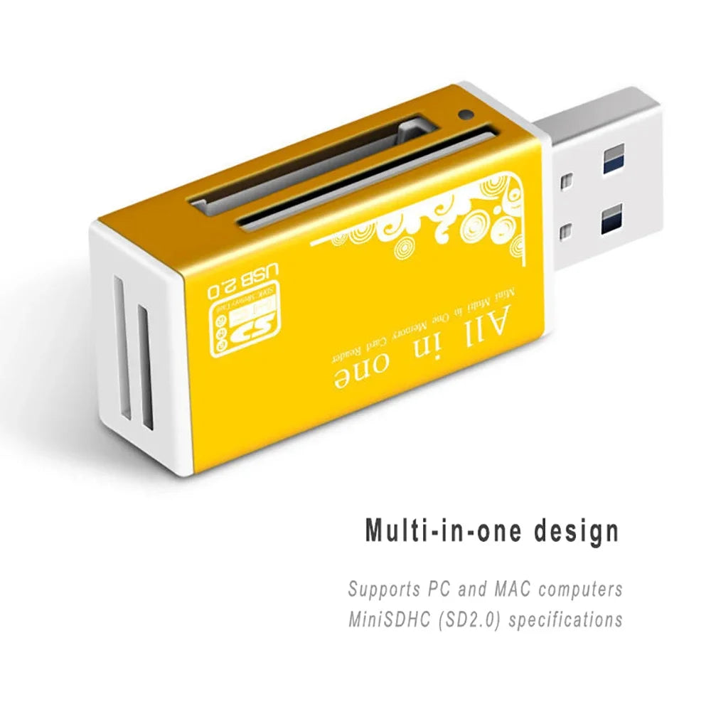 4-Port USB 2.0 Alloy Card Reader – SD TF M2 MS MMC with LED USB Card Reader Richie's