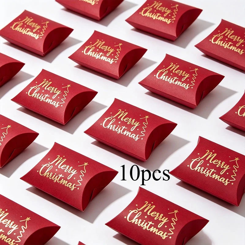 10pcs Golden Foil Christmas Pillow Gift Boxes – Small Wrap Gift Pillow Boxes Richie's Red 10pcs One size fits all