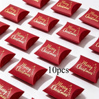 10pcs Golden Foil Christmas Pillow Gift Boxes – Small Wrap Gift Pillow Boxes Richie's Red 10pcs One size fits all