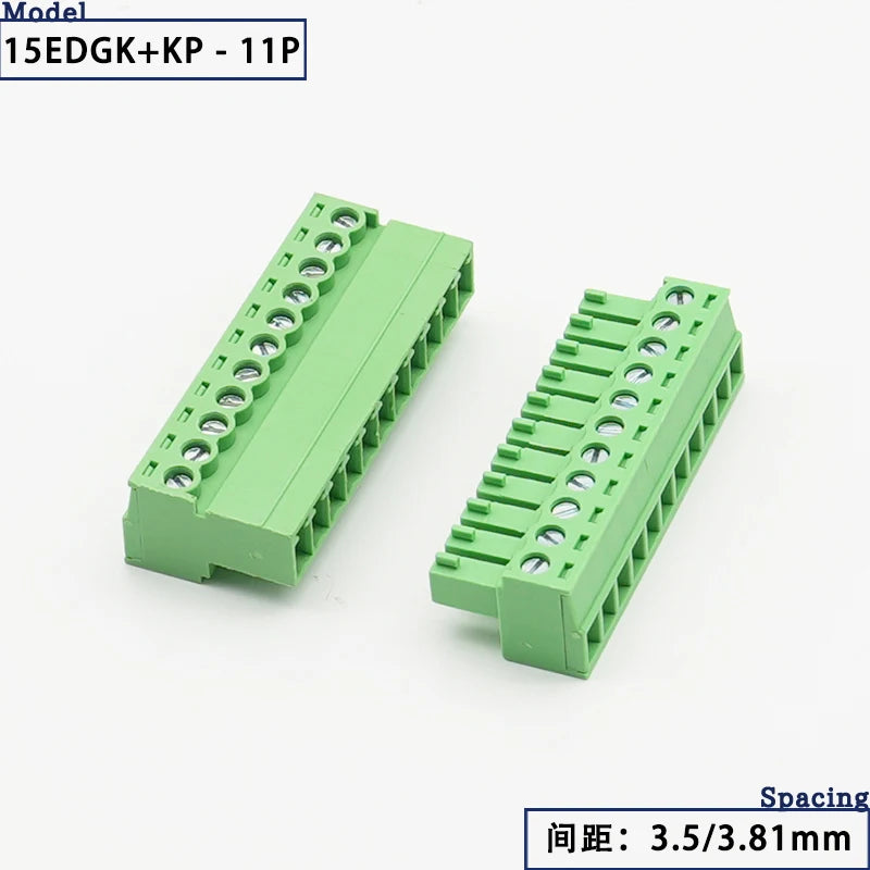 15EDGK PCB Screw Terminal Block 2–24 Pin Plug-In Connector Set PCB Terminal Block Richie's 11P 3.81MM 1 Set