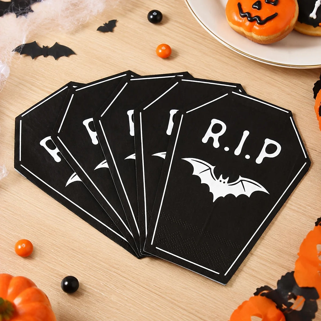 Halloween Coffin Shaped Paper Napkins R.I.P. Bat Design 20/40pcs Halloween Party Napkins Richie's