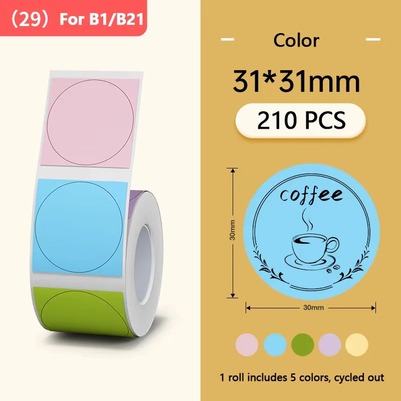 Niimbot Thermal Label Tape – Self-Adhesive Sticker for B1 B21 B3S Thermal Label Tape Richie's Color Circle 30x30mm