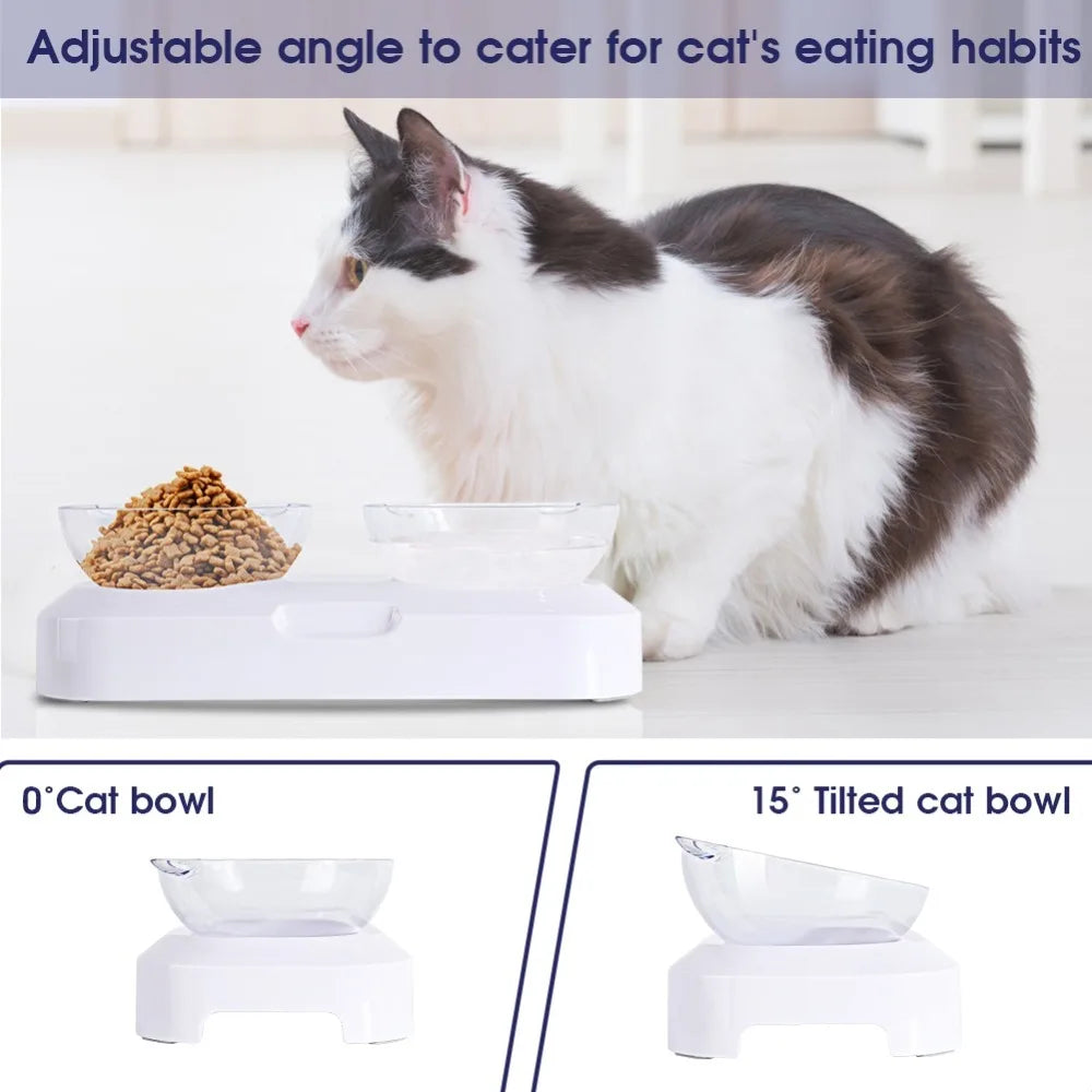 Tilted Elevated Cat Double Bowl – 15° Ergonomic Non-Slip Set Elevated Cat Bowl Richie's