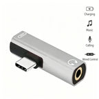 90° USB-C Audio & Charging Splitter Adapter | 2-in-1 L-Shape USB-C Splitter Adapter Richie's Silver