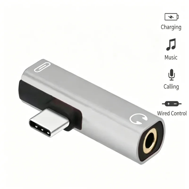 90° USB-C Audio & Charging Splitter Adapter | 2-in-1 L-Shape USB-C Splitter Adapter Richie's Silver