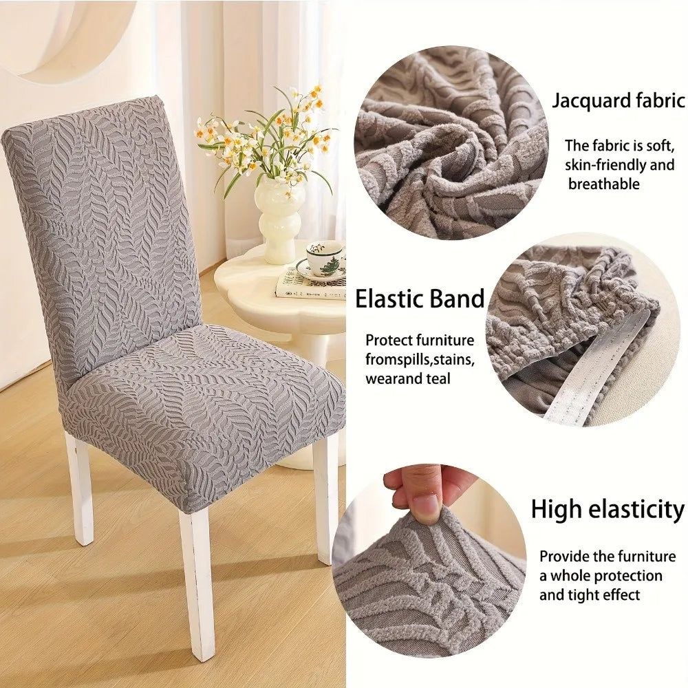 3D Leaf Jacquard Stretch Dining Chair Cover – Elastic Slipcover Chair Slipcover Richie's