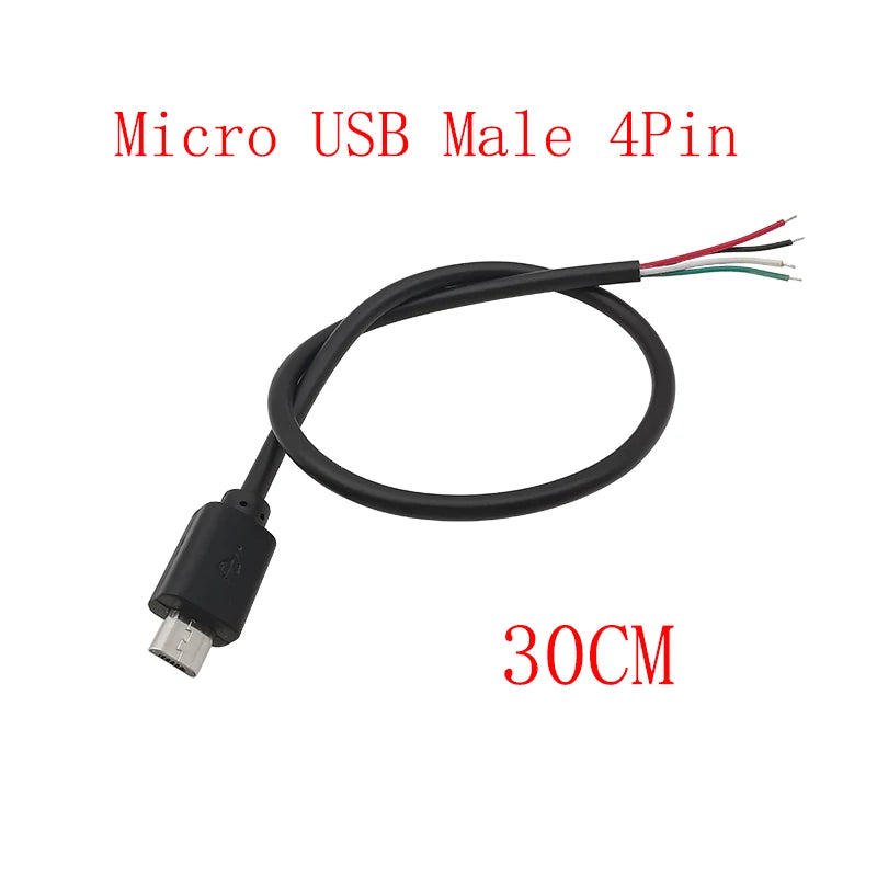 5Pcs Micro USB 2/4 Pin Male Female Connector DIY Charging Cable USB Connector Kit Richie's Male 4Pin 30CM