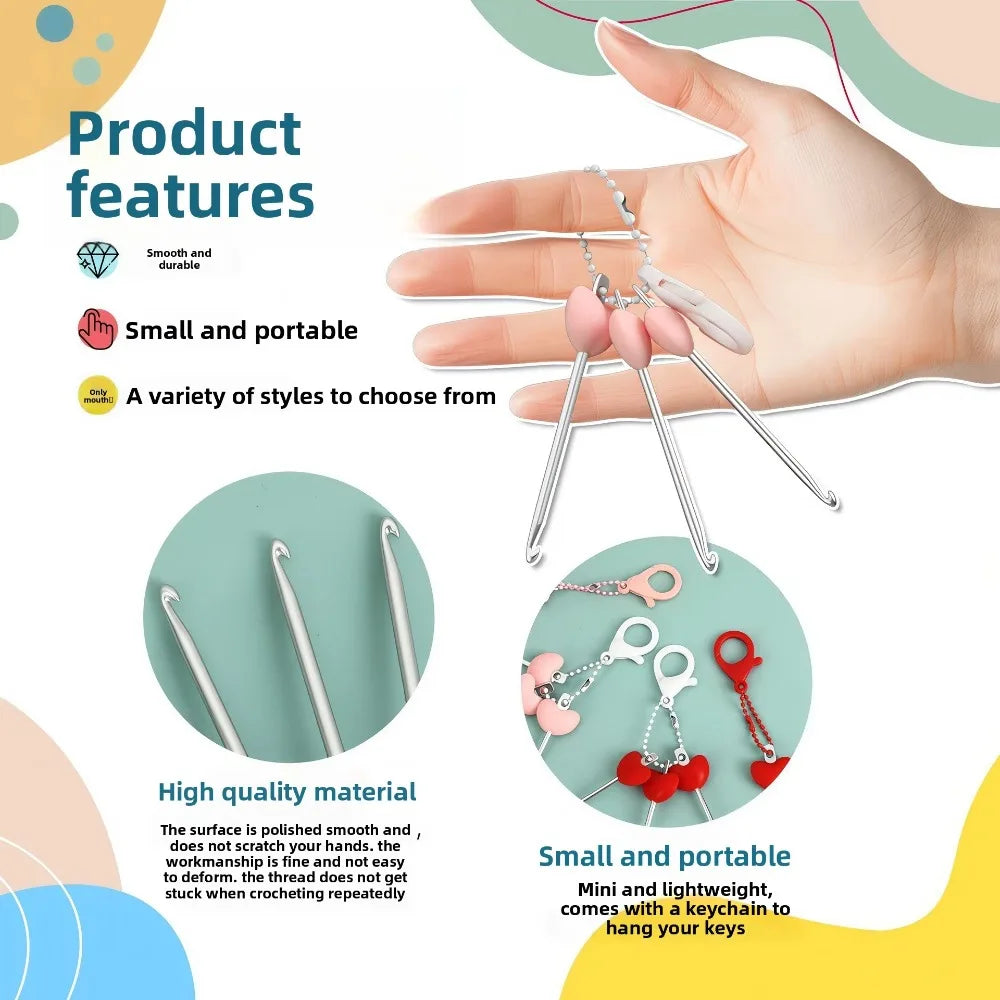 3-Piece Mini Crochet Hook Keychain Set | Heart Handle Crochet Hook Set Richie's