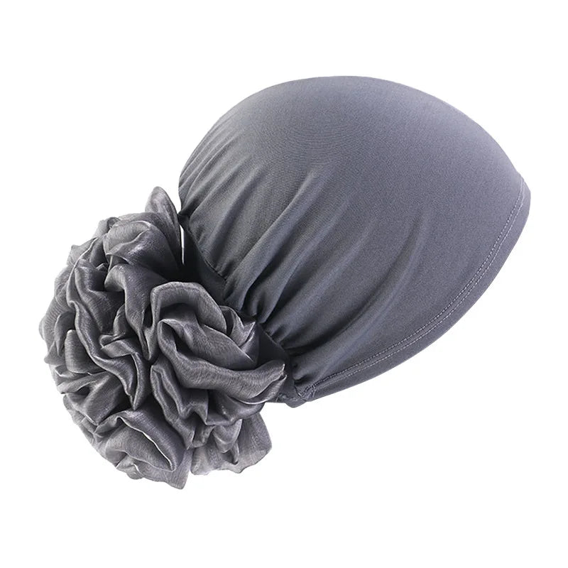Women's Elastic Turban Cap Flower Hijab Headscarf Beanie Turban Head Wrap Richie's Gray
