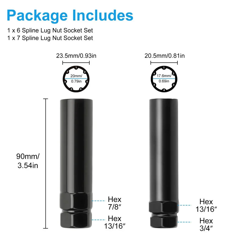 6 & 7 Spline Lug Nut Socket Set – M12 & M14 Wheel Key Lug Nut Socket Set Richie's