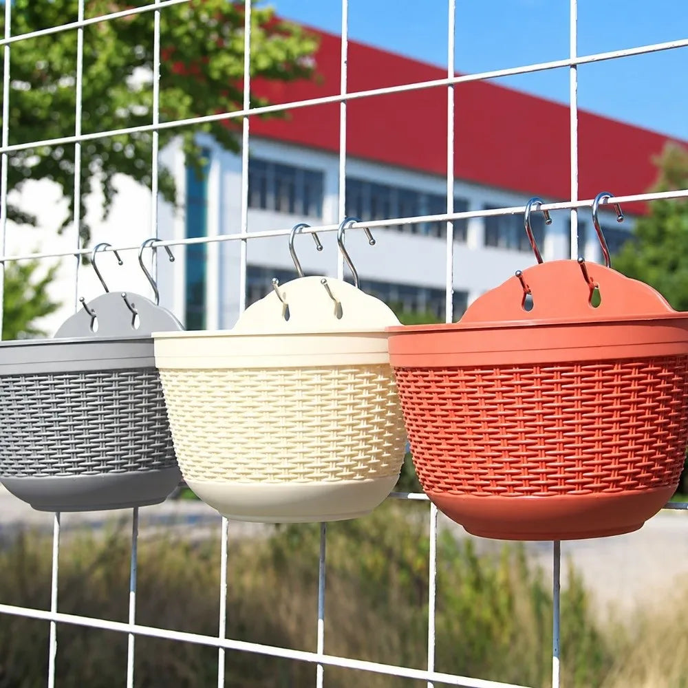 Wall-Mounted Rattan-Style Semi-Circular Hanging Flower Pot Hanging Wall Planter Richie's