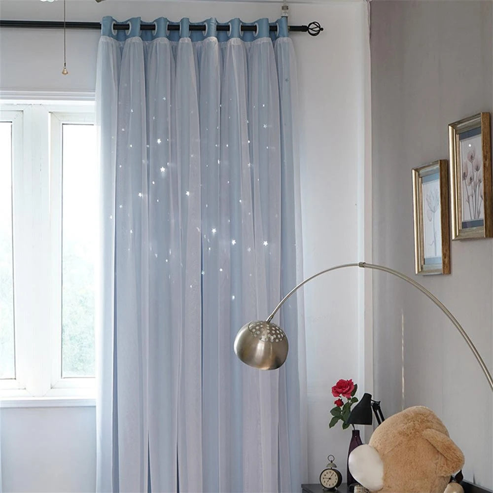 Tulle Blackout Curtains Double Layer Star Modern – 1 Panel Blackout Curtain Panel Richie's Blue W100xL200cm