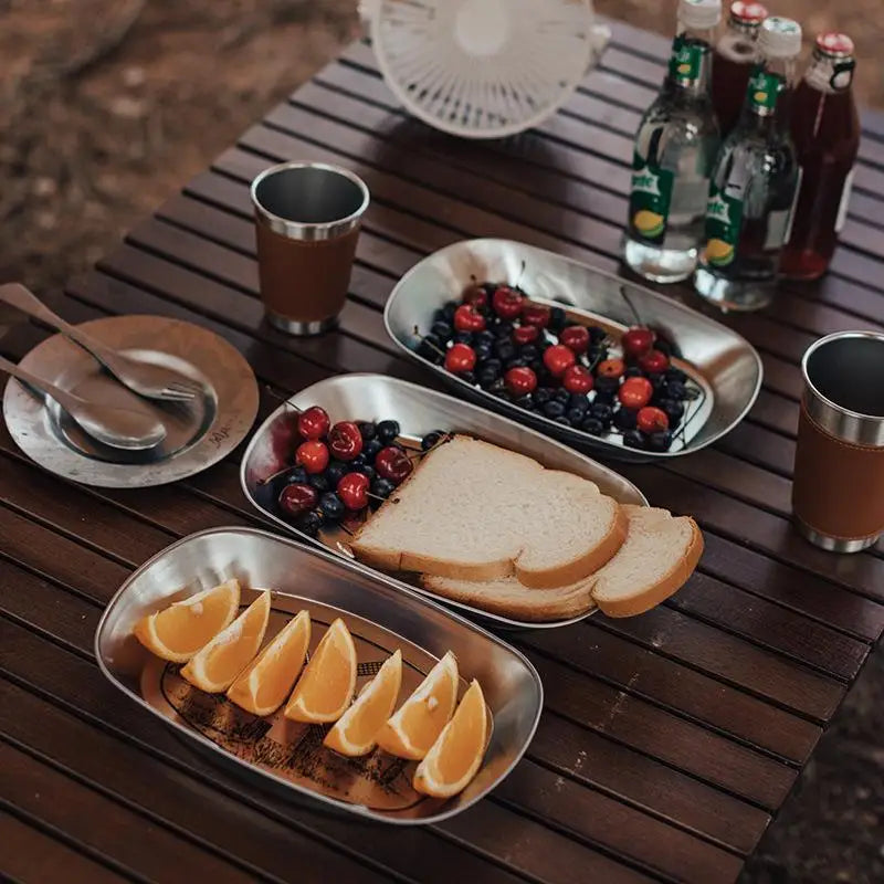 Retro Tinplate Oval Camping Serving Tray – Rust-Proof Outdoor Serving Tray Richie's