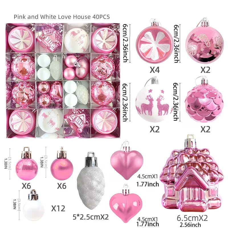 40Pcs Pink White Shatterproof Christmas Ball Ornaments Set Christmas Ornaments Set Richie's Pink Other