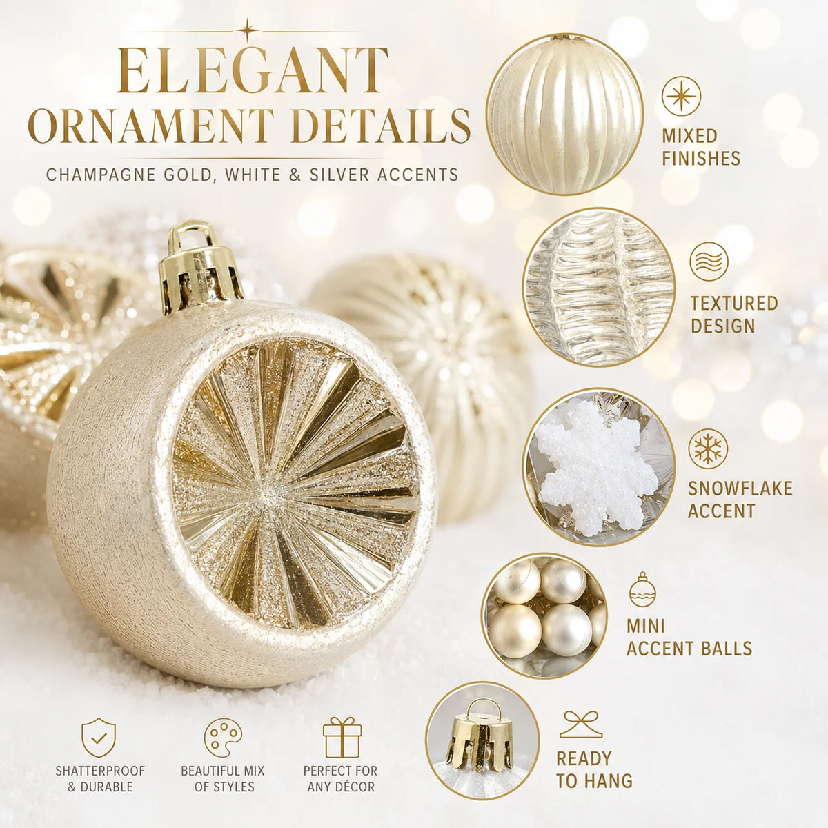 40-Piece Champagne Gold & White Christmas Tree Ornament Set Christmas Ornament Set Richie's