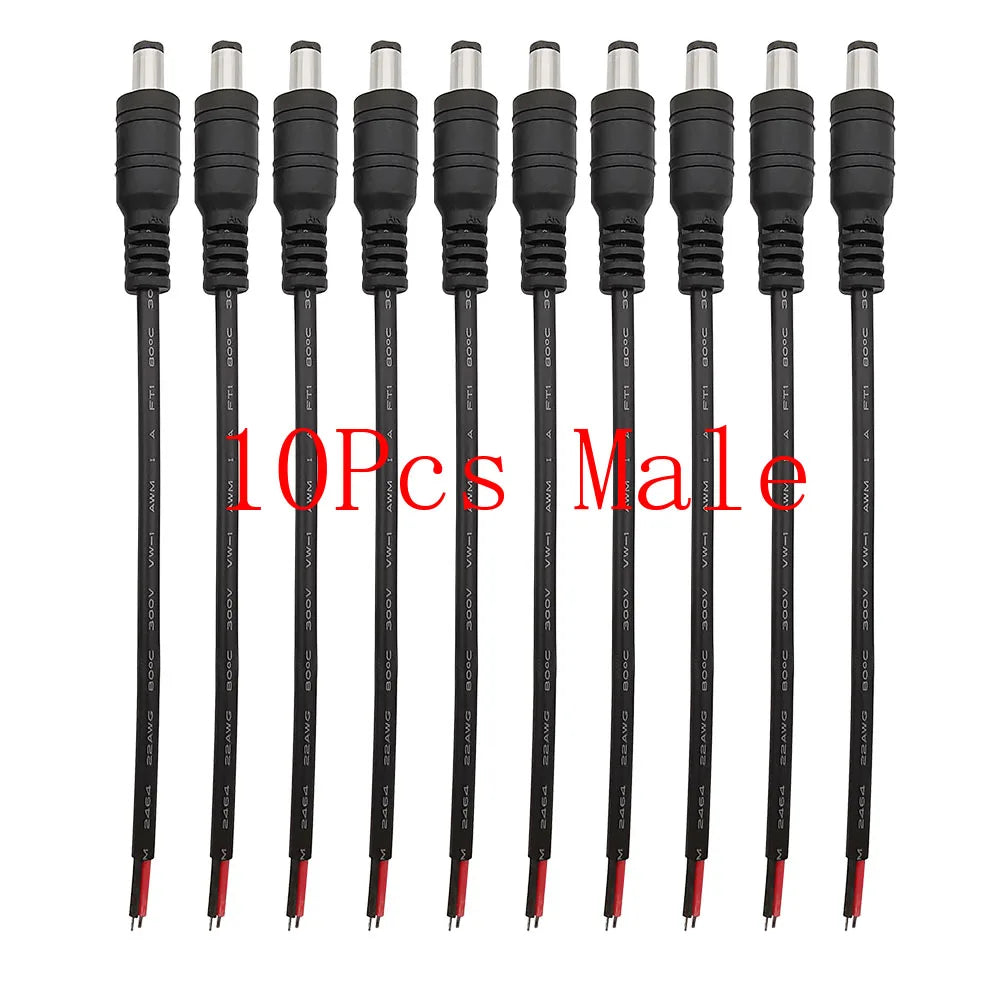 DC Power Pigtail Cable 5.5mm x 2.1mm Male Female Barrel Connector DC Power Connector Richie's 10Pcs Male