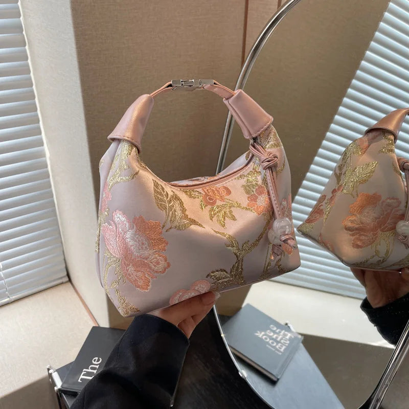 Chinese Embroidered Canvas Crossbody Bag – Hanfu Party Purse Embroidered Crossbody Bag Richie's Pink