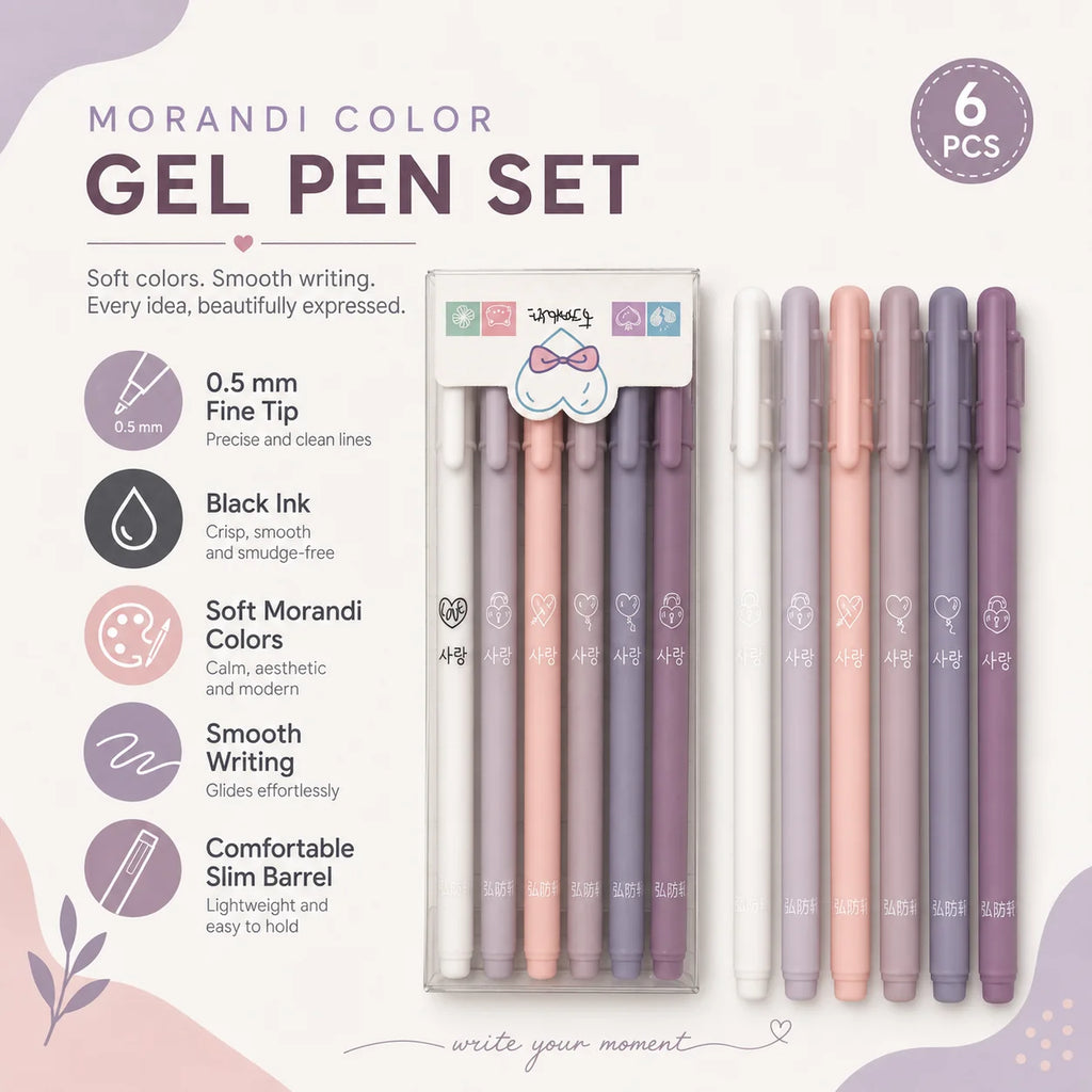 Morandi Retractable Gel Pens 6-Pack | 0.5mm Fine Black Ink Retractable Gel Pens Richie's black