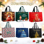6 Large Christmas Gift Bags Non-Woven Reusable Holiday Totes Christmas Gift Bags Richie's Mixed 6 Pcs