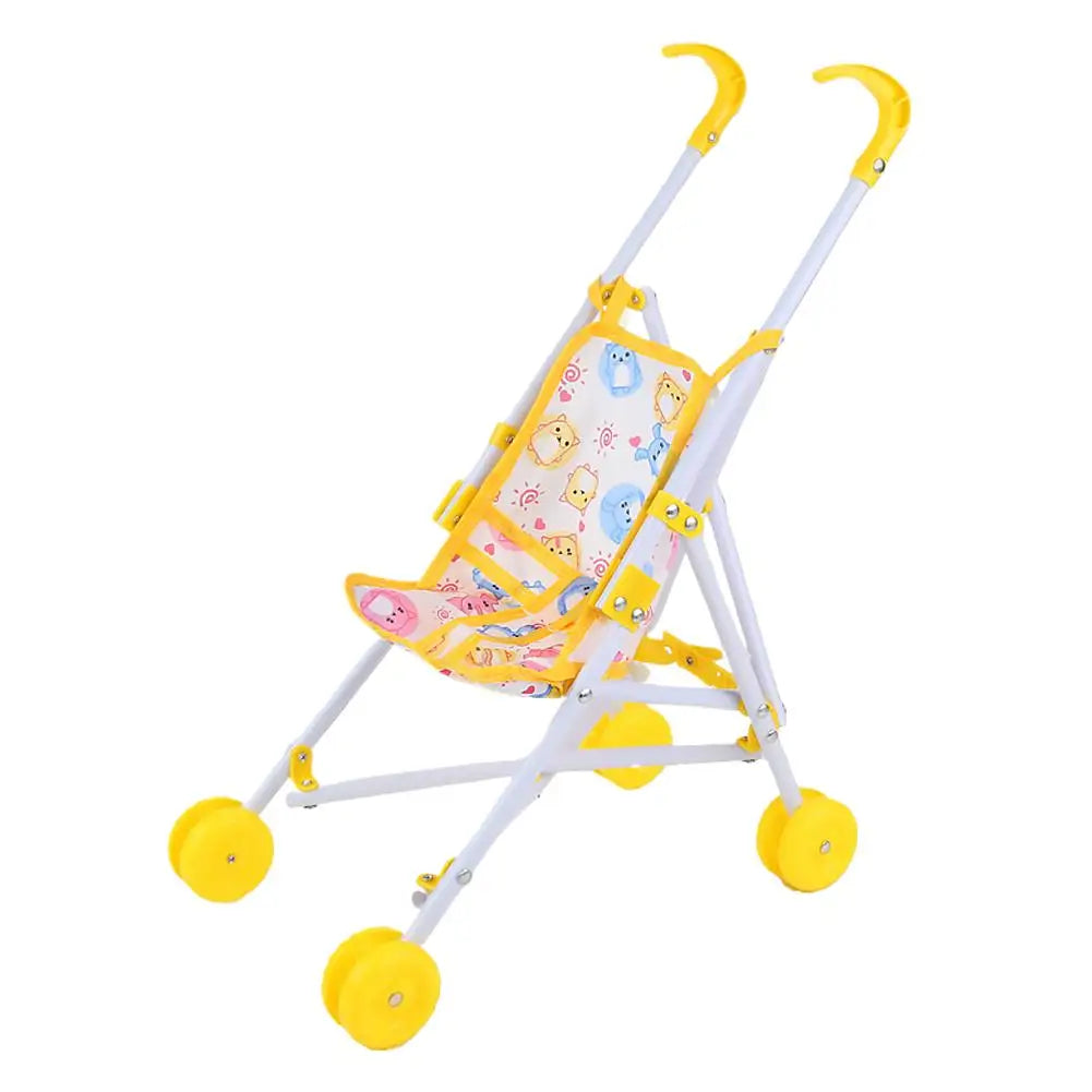 Pink Foldable Doll Stroller Pretend Play Toy – Girls Gift Doll Stroller Toy Richie's yellow