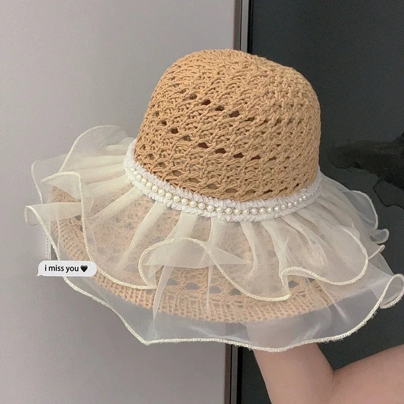 Women's Handmade Crochet Straw Bucket Hat – Wide Brim Beach Straw Bucket Hat Richie's khaki 2