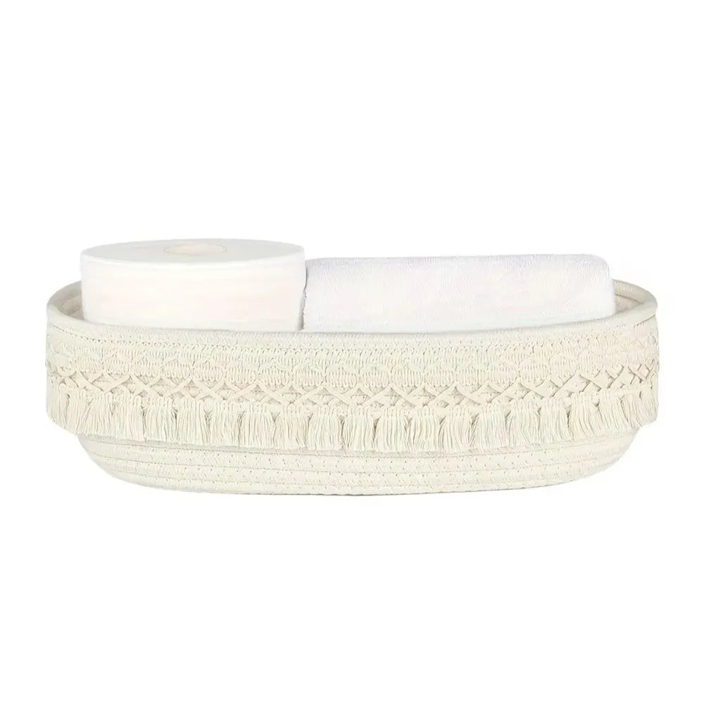 Cotton Rope Woven Storage Basket – Bohemian Tassel Organizer Woven Storage Basket Richie's