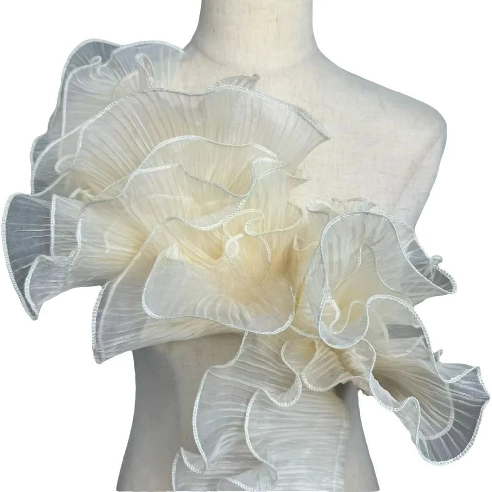 1 Yard Pleated Ruffle Fabric – Double Layer Mermaid Lace Organza Pleated Lace Fabric Richie's Beige Length 1 Yard