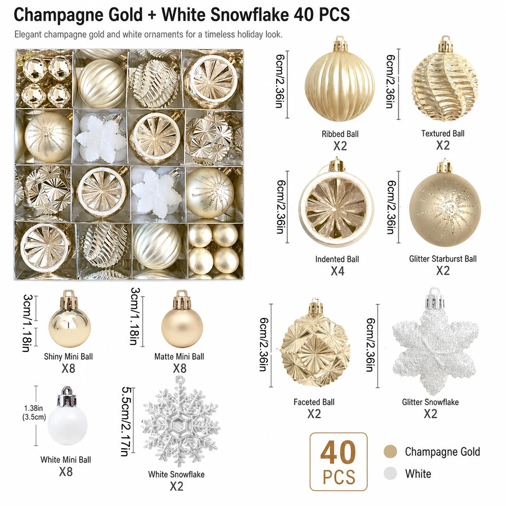 40-Piece Champagne Gold & White Christmas Tree Ornament Set Christmas Ornament Set Richie's