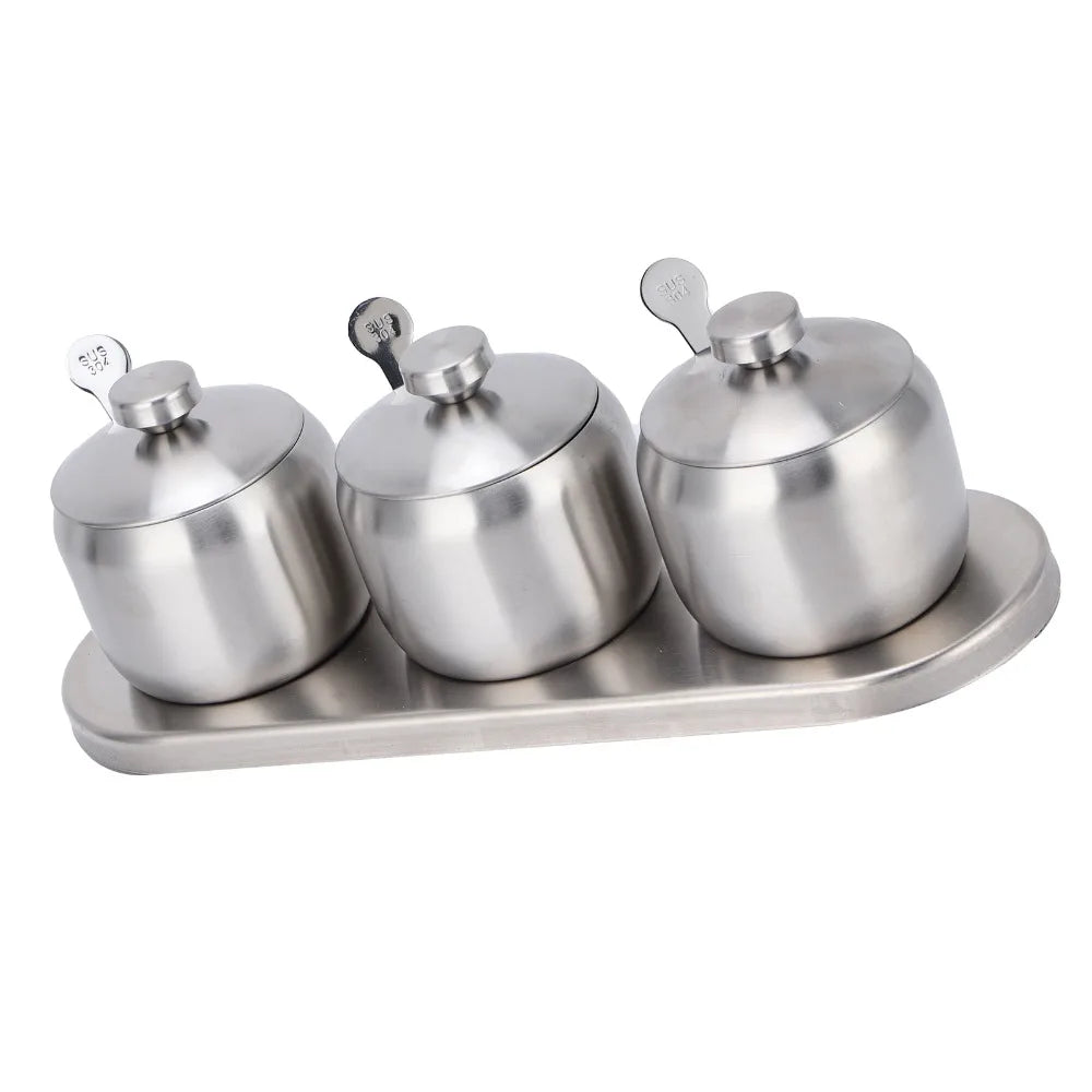 304 Stainless Steel Seasoning Pot Set 300ml with Lid & Spoons Seasoning Pot Set Richie's