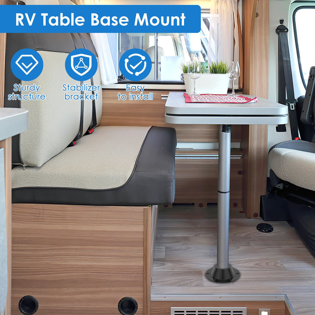 2Pcs Aluminum RV Table Pedestal Base Floor Mounting Flange Table Pedestal Base Richie's