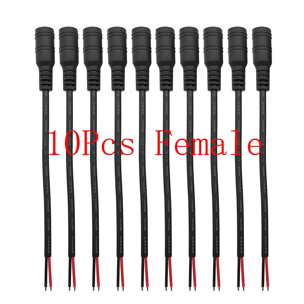 DC Power Pigtail Cable 5.5mm x 2.1mm Male Female Barrel Connector DC Power Connector Richie's 10Pcs Female