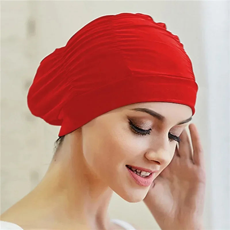 Elastic Swim Cap for Long Hair – Unisex Turban Bathing Cap Swim Cap Richie's Red