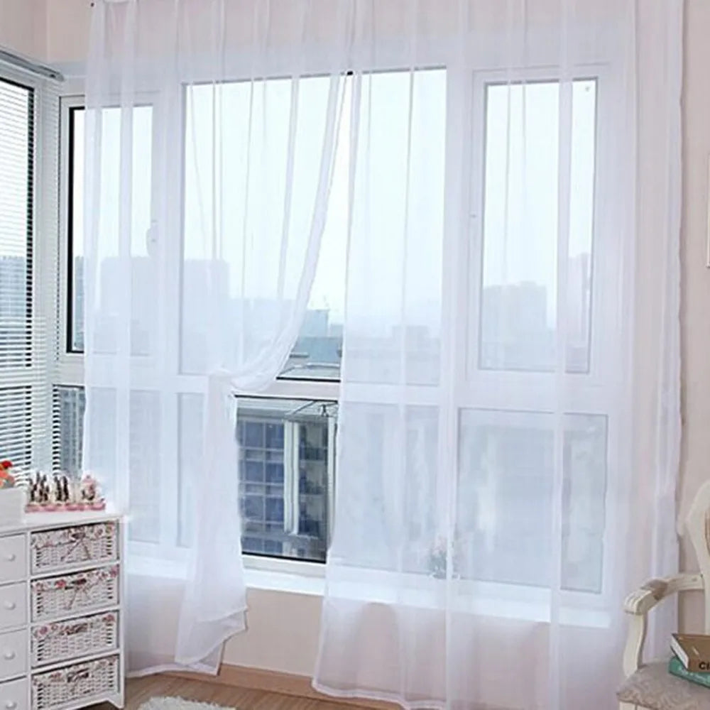 Sheer Tulle Curtain 1×2M Rod Pocket Polyester Window Panel Sheer Window Curtain Richie's White