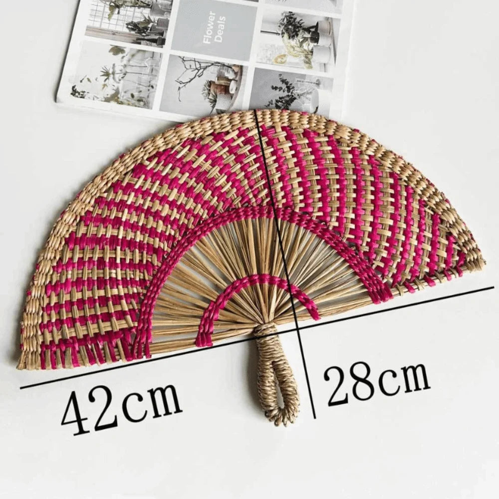 Handmade Natural Seaweed Straw Fan – Boho Semicircular Woven Fan Woven Decorative Fan Richie's J