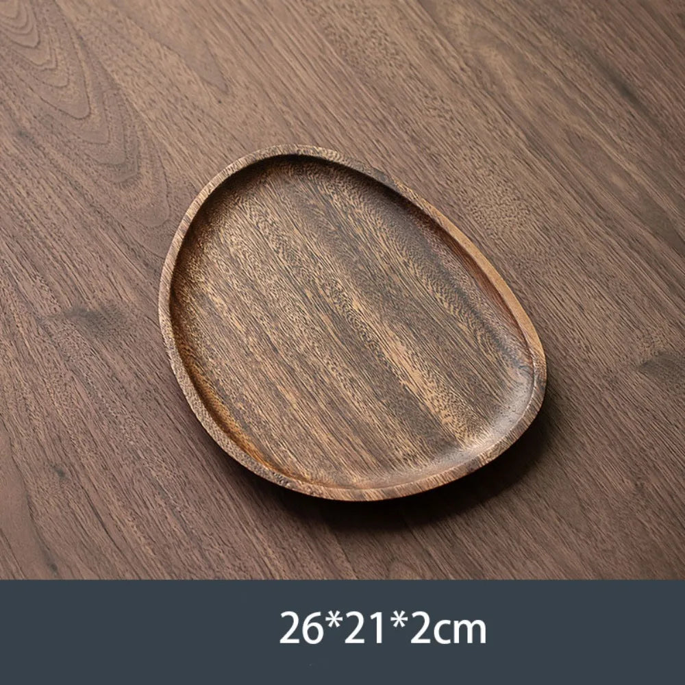 Walnut Wood Leaf Tea Tray – Round Snack & Fruit Serving Platter Wooden Serving Tray Richie's H