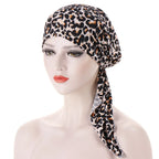 Women's Printed Pre-Tied Turban Cap Hijab Headscarf Bandana Turban Headscarf Cap Richie's yellow leopard print