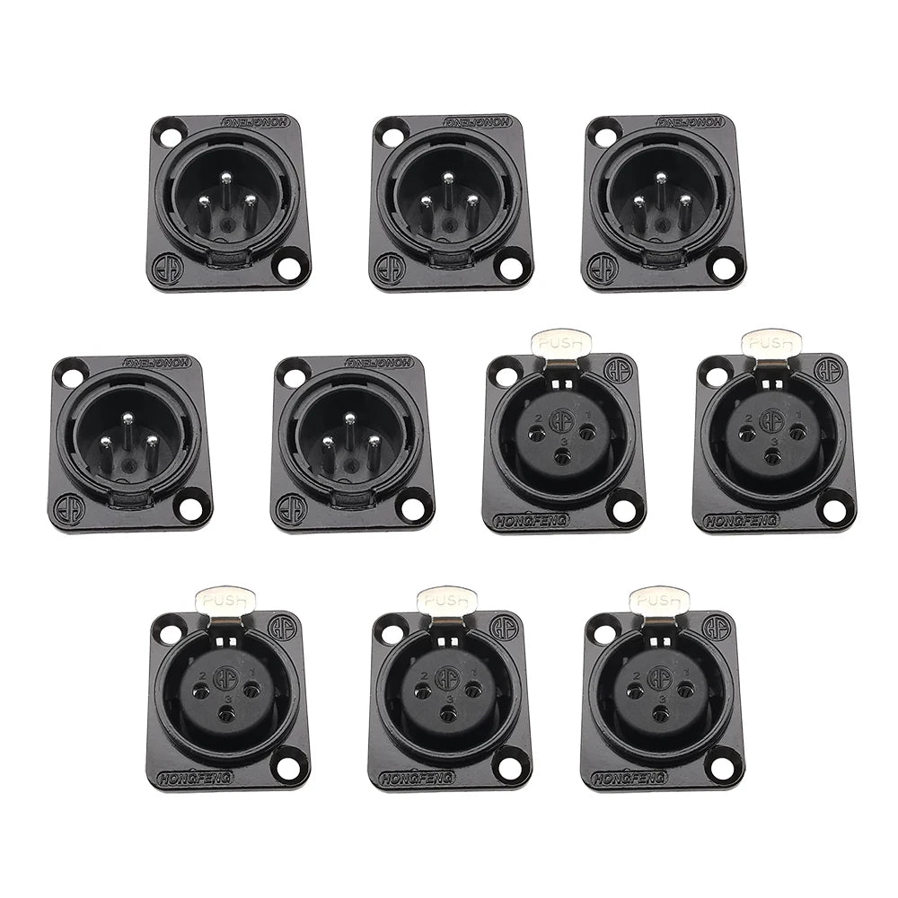 10Pcs 3-Pin XLR Male Female Connectors Black Metal Solder XLR Audio Connector Richie's 5 Male 5 Female