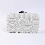 Ladies Pearl Beaded Evening Clutch Bag with Long Chain Evening Clutch Bag Richie's Silver