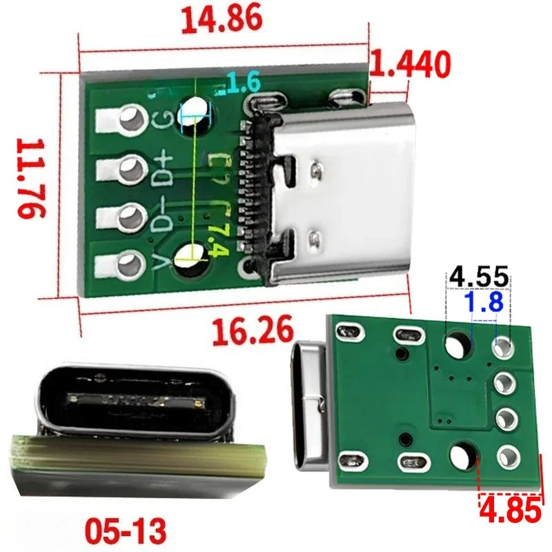 USB 3.1 Type-C 16-Pin PCB Test Adapter Connector Socket USB-C PCB Adapter Richie's A 5Pcs