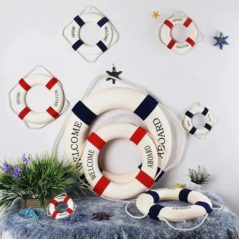 Nautical Life Buoy Wall Decor – Red Blue Mediterranean Style Wall Hanging Decor Richie's
