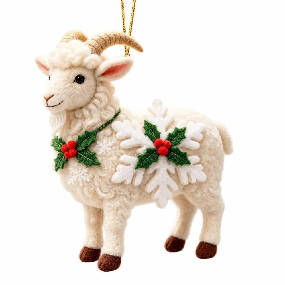 Acrylic Goat Christmas Ornament with Gold Cord & Snowflake Christmas Ornament Richie's White