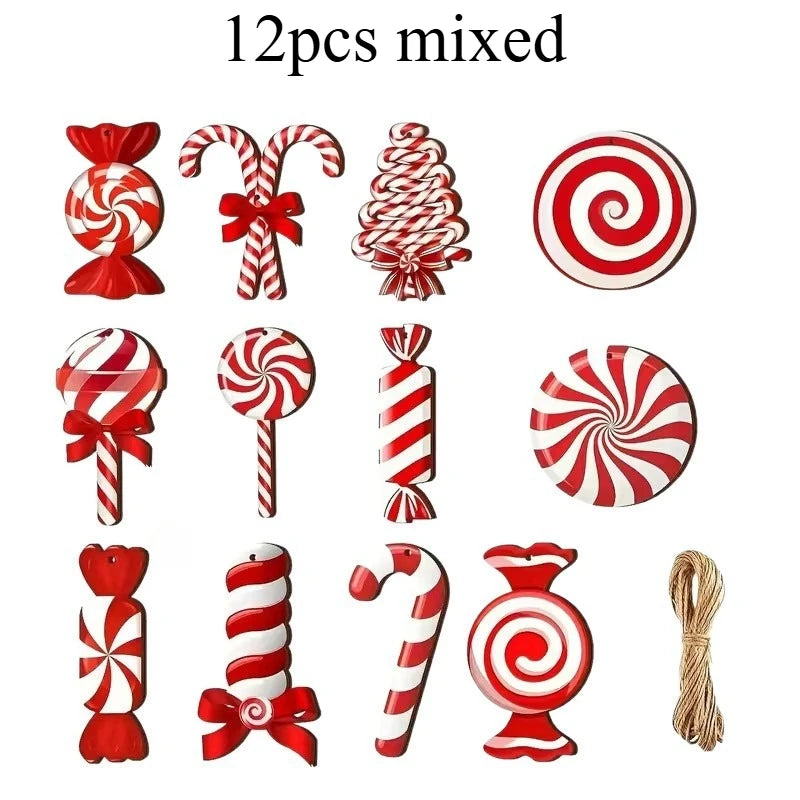 Wood Candy Cane Christmas Ornaments 12/24pcs – Red & White Christmas Ornaments Richie's 12pcs mixed One size fits all