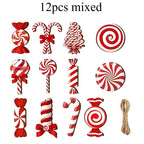Wood Candy Cane Christmas Ornaments 12/24pcs – Red & White Christmas Ornaments Richie's 12pcs mixed One size fits all
