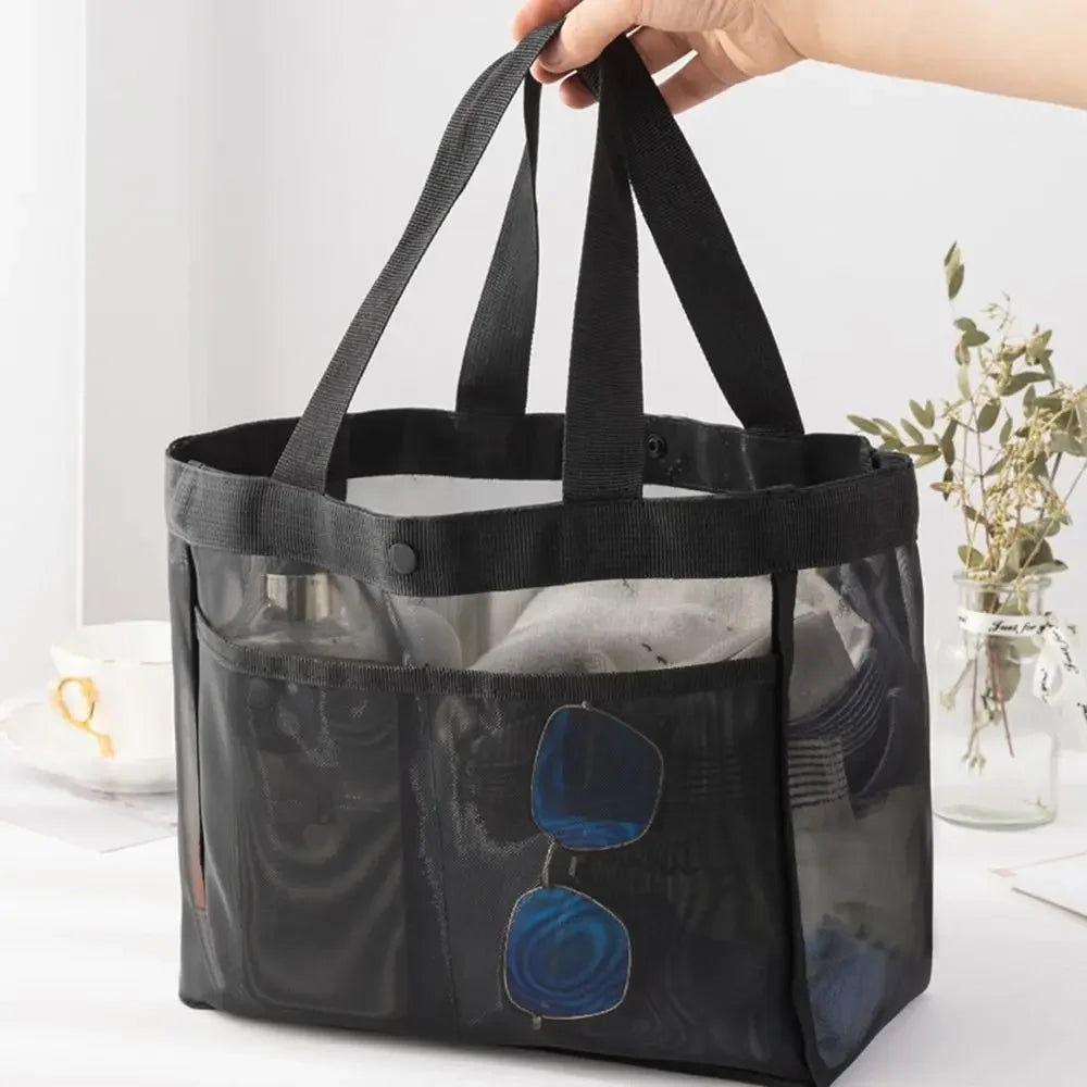 Large Mesh Shoulder Bag – Travel, Beach & Makeup Tote Mesh Shoulder Tote Richie's black-Buckle