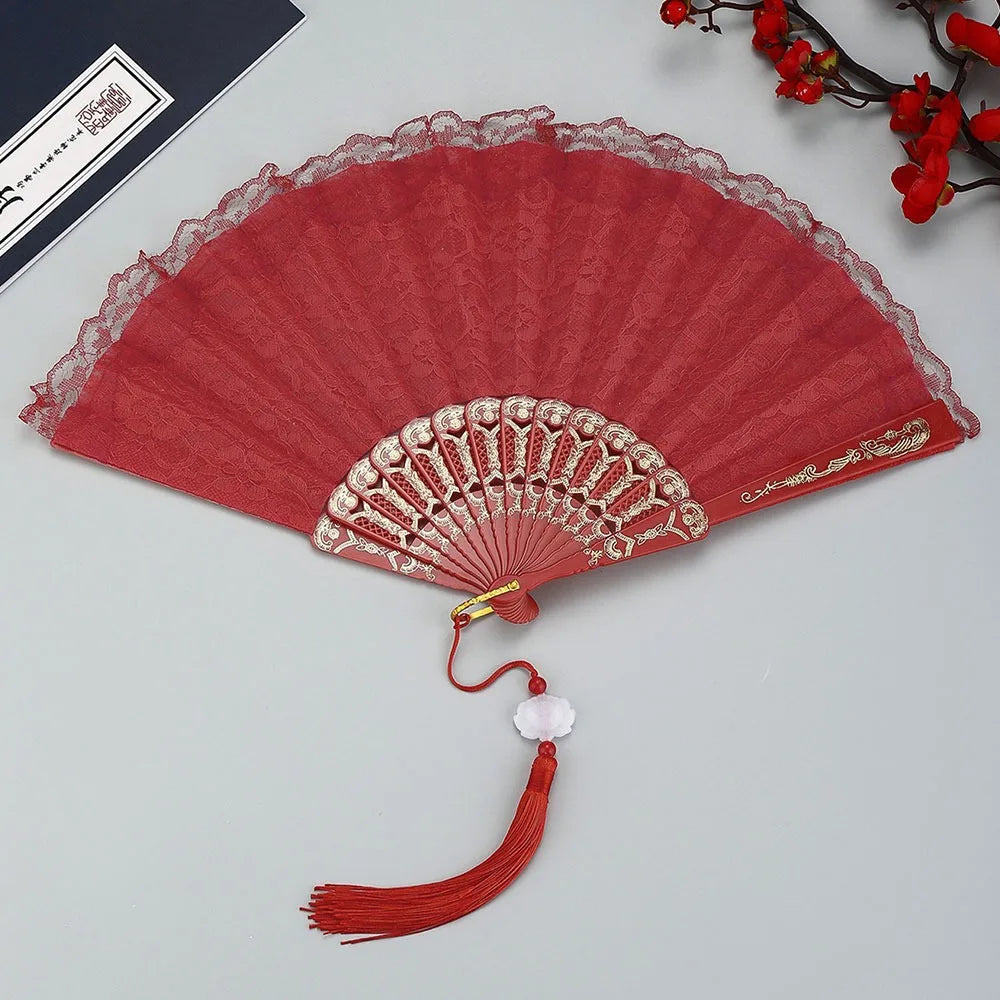Lace Folding Hand Fan Tassel Floral Pattern – Gift & Photo Prop Decorative Folding Fan Richie's 5