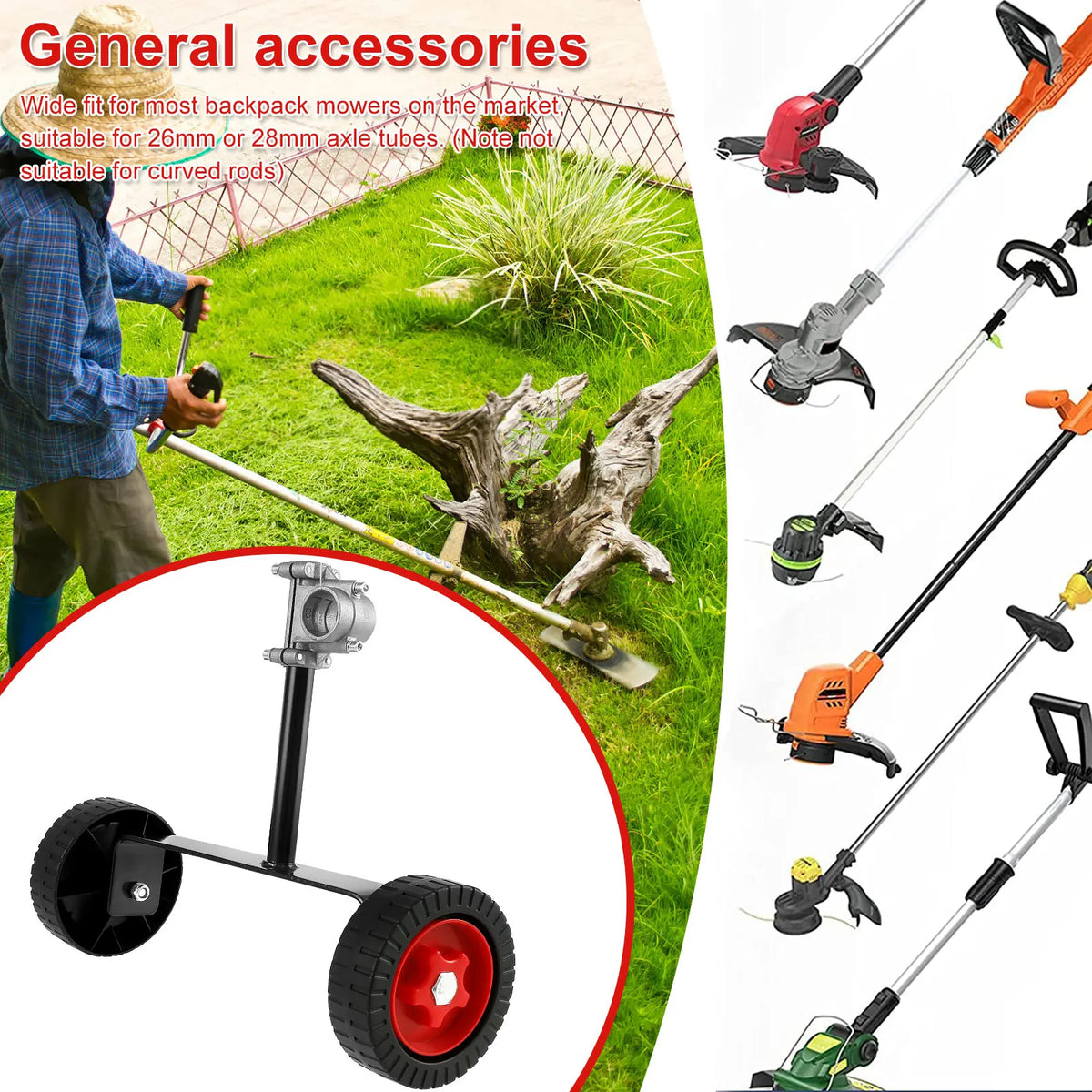 String Trimmer Support Wheels 26–28mm Adjustable Mower Attachment Trimmer Support Wheels Richie's