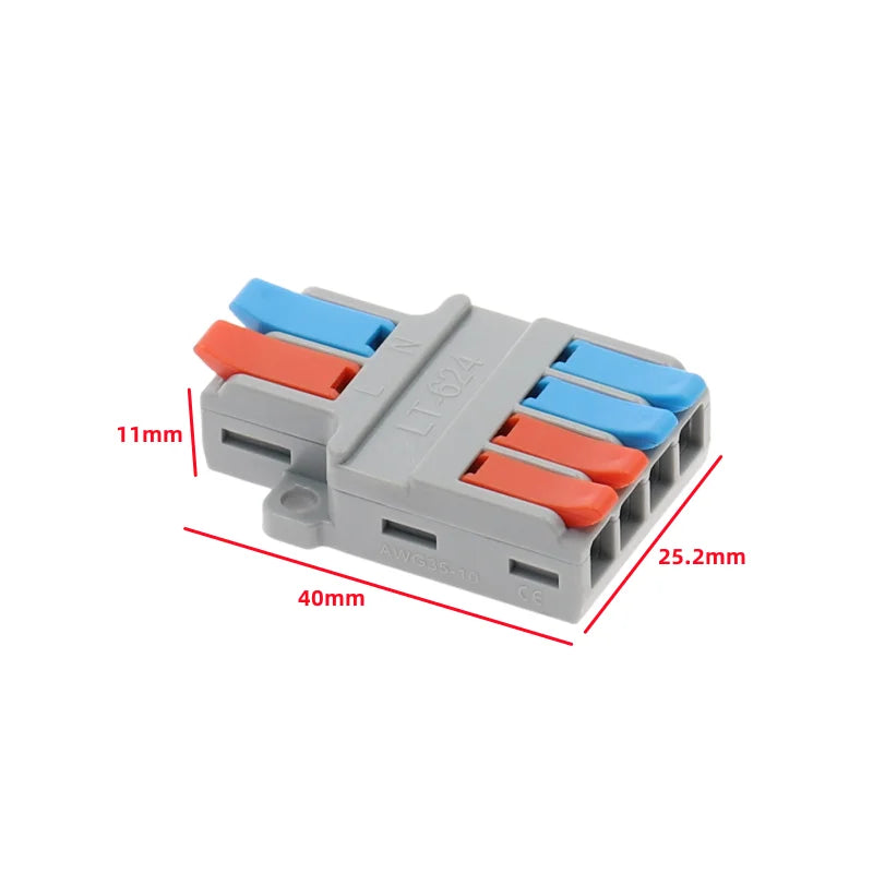 Push-In Wire Splitter Terminal Block 2/3 In 4/6/9 Out 0.08–6mm² Wire Terminal Block Richie's LT-624 50pcs