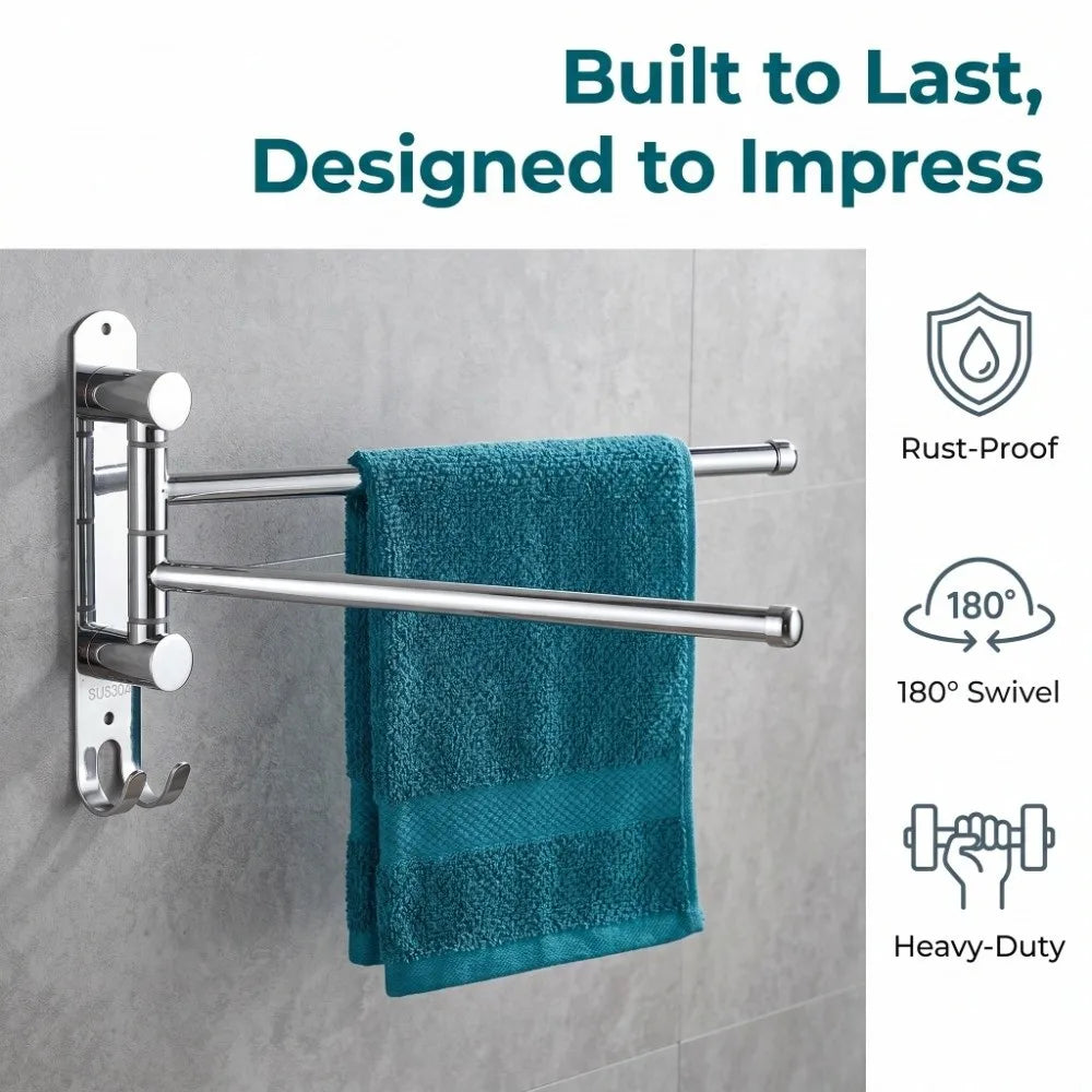 Stainless Steel Swivel Towel Rack – Wall Mounted Double Bar Swivel Towel Rack Richie's