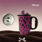 Leopard Print Insulated Tumbler 750ml with Handle & Straw Insulated Travel Tumbler Richie's Rose Red